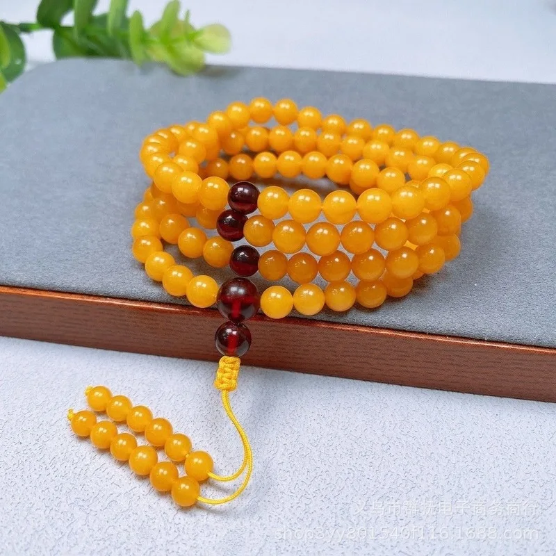Bracelet imitation ancien style Baltique avec 108 perles, modèles homme et femme, ambre jaune huile de poulet, culturel Blood Lake