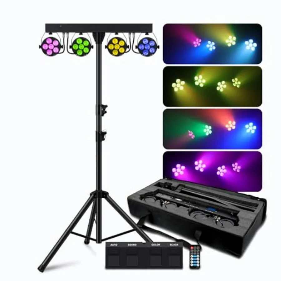 

Светодиодный прожектор RGBW 240 Вт с подставкой для DJ-сцены, беспроводной педальный пульт DMX, звукоактивируемое профессиональное освещение
