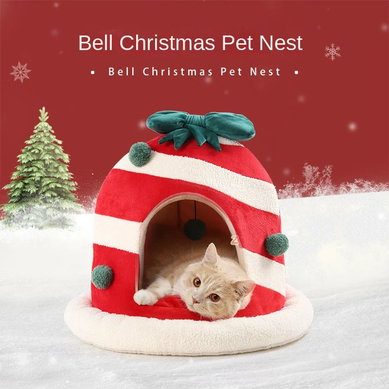 

Christmas cat nest winter warm closed teddy kennel winter cat house cat security nest escape house