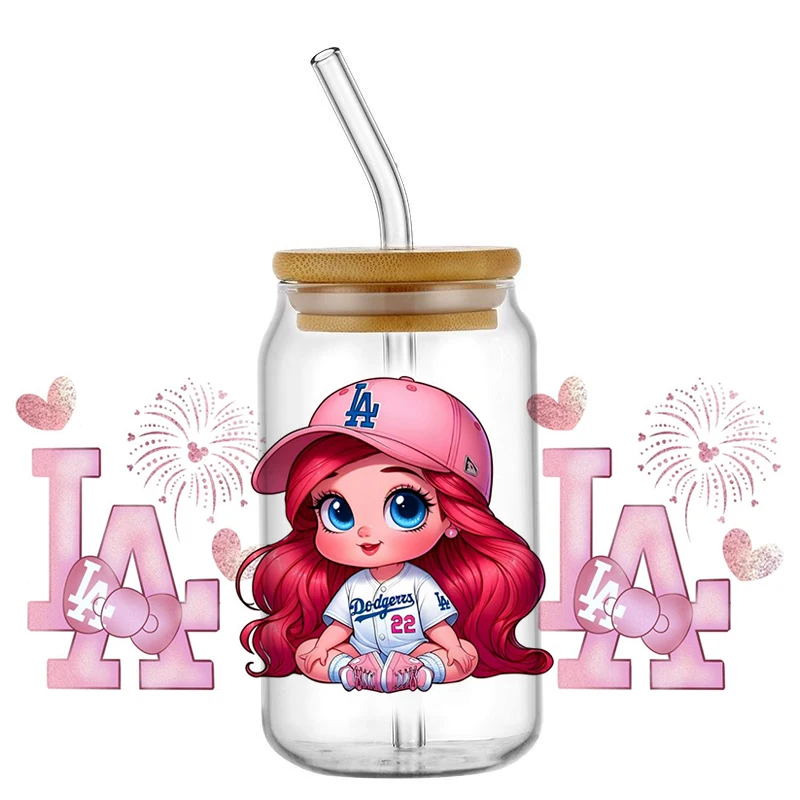 Baseball Team Cute Girl 16OZ UV DTF Cup Wrap Transfer Sticker Label DIY Waterproof Logo for Libbey Glass Can DIY Mug Sticker