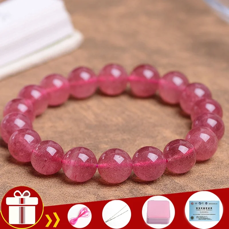 5A With Certificate Natural Strawberry Quartz Bracelets Genuine Crystal