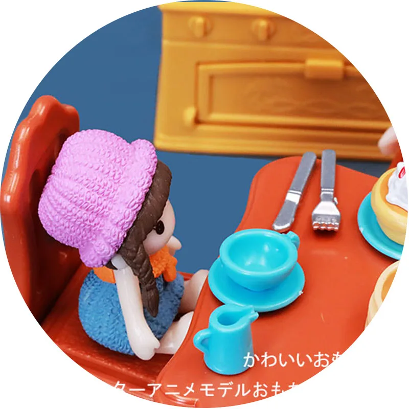 Mother Garden Lovely Little Girl Eating Breakfast Table Stove Food And Play Model Decoration Children's Small Gift