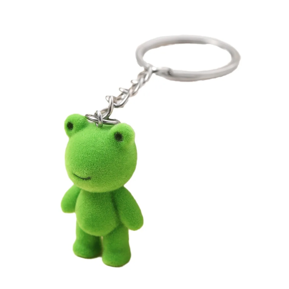 3D Cartoon Flocking Frog Keychain Cute Flocked Little Frog Animals Keyring Bag Pendant Backpack Charms Car Decor Accessories