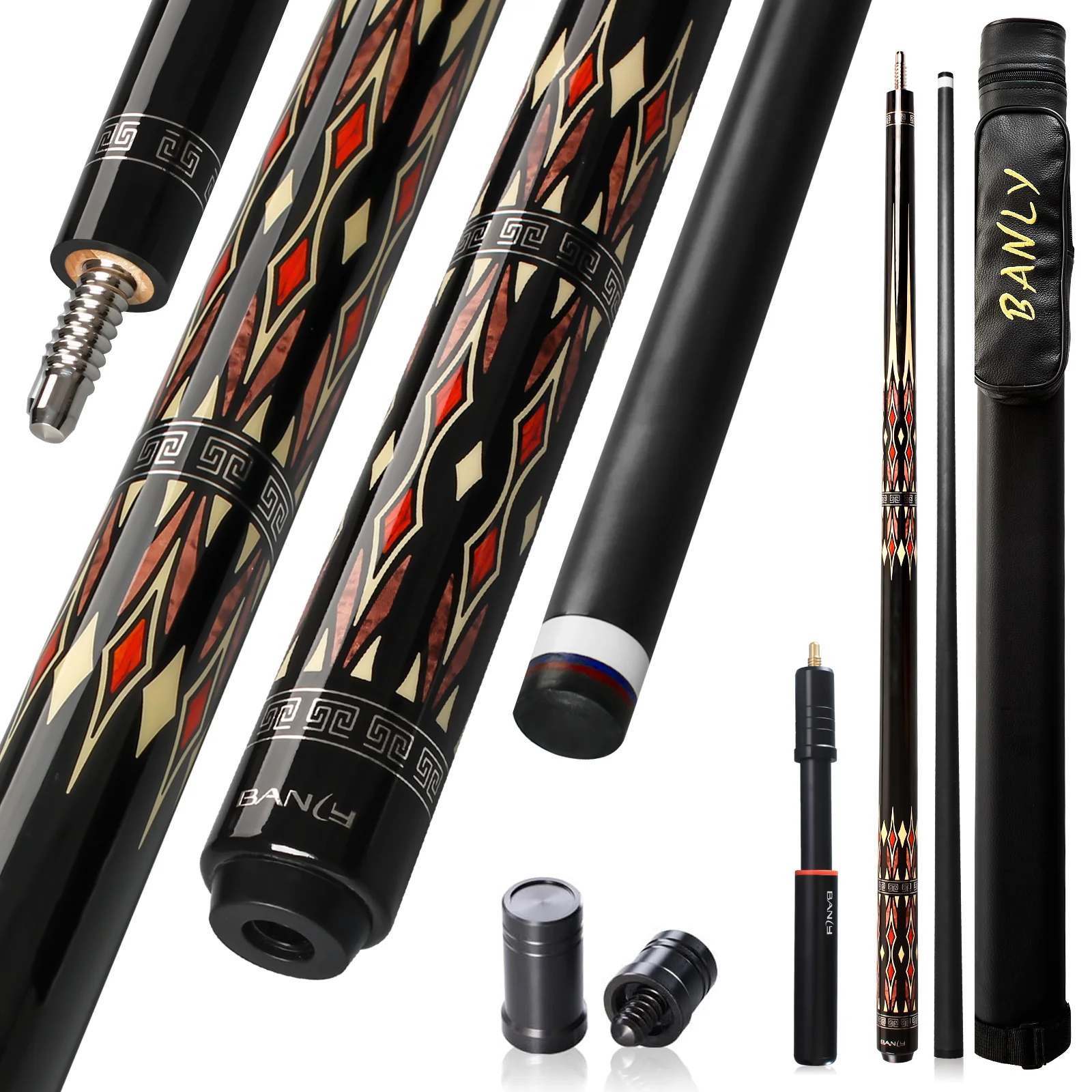 BANLY M27 Series Carbon Fiber Pool Cue Stick 12.5mm Tip Low Deflection 3/8*8 Pin Joint With Extension Professional Billiard Cue