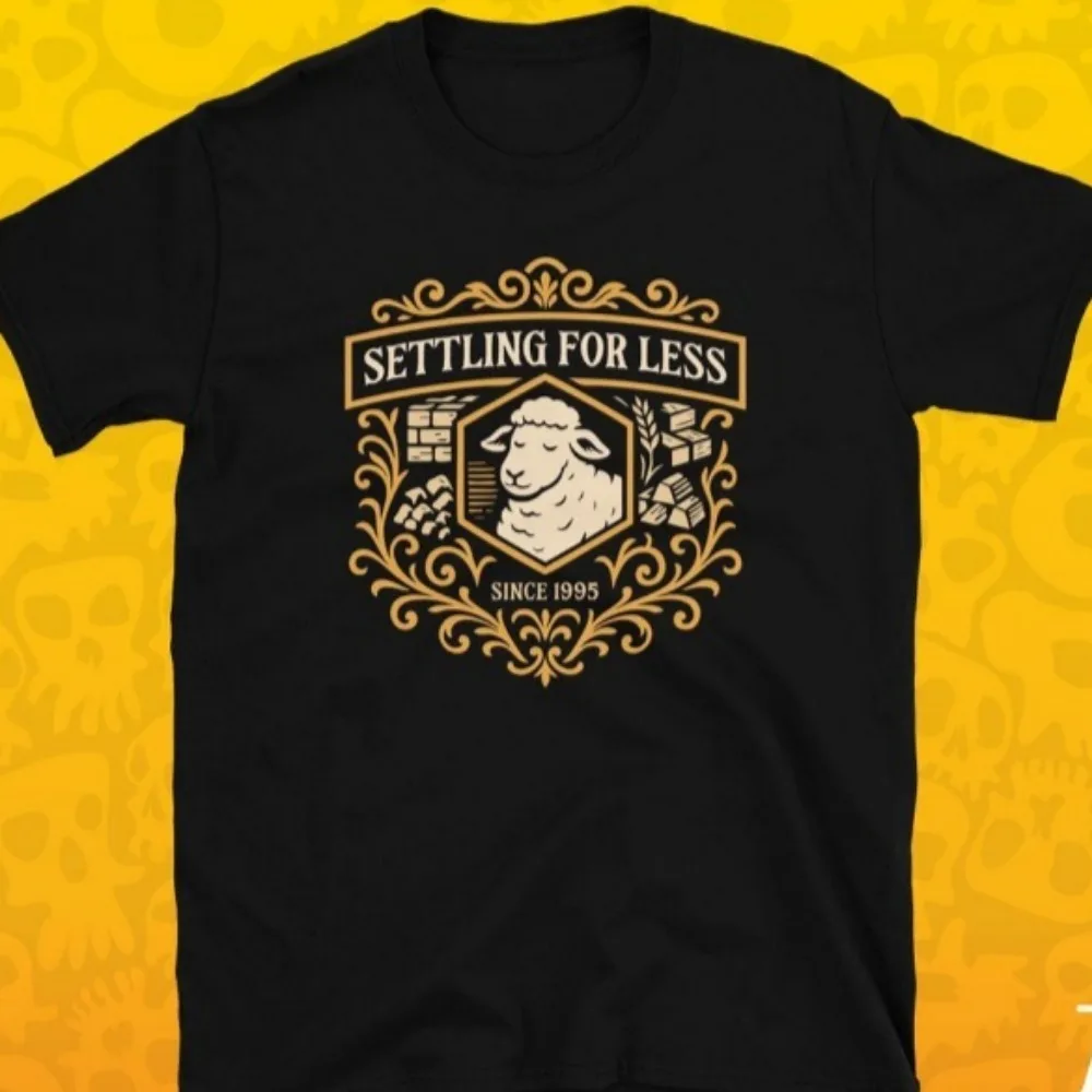 Camiseta divertida de Catan con la frase "Settling for Less Since 1995", camisetas para juegos de mesa, ropa para juegos de mesa, ropa divertida para la noche de juegos