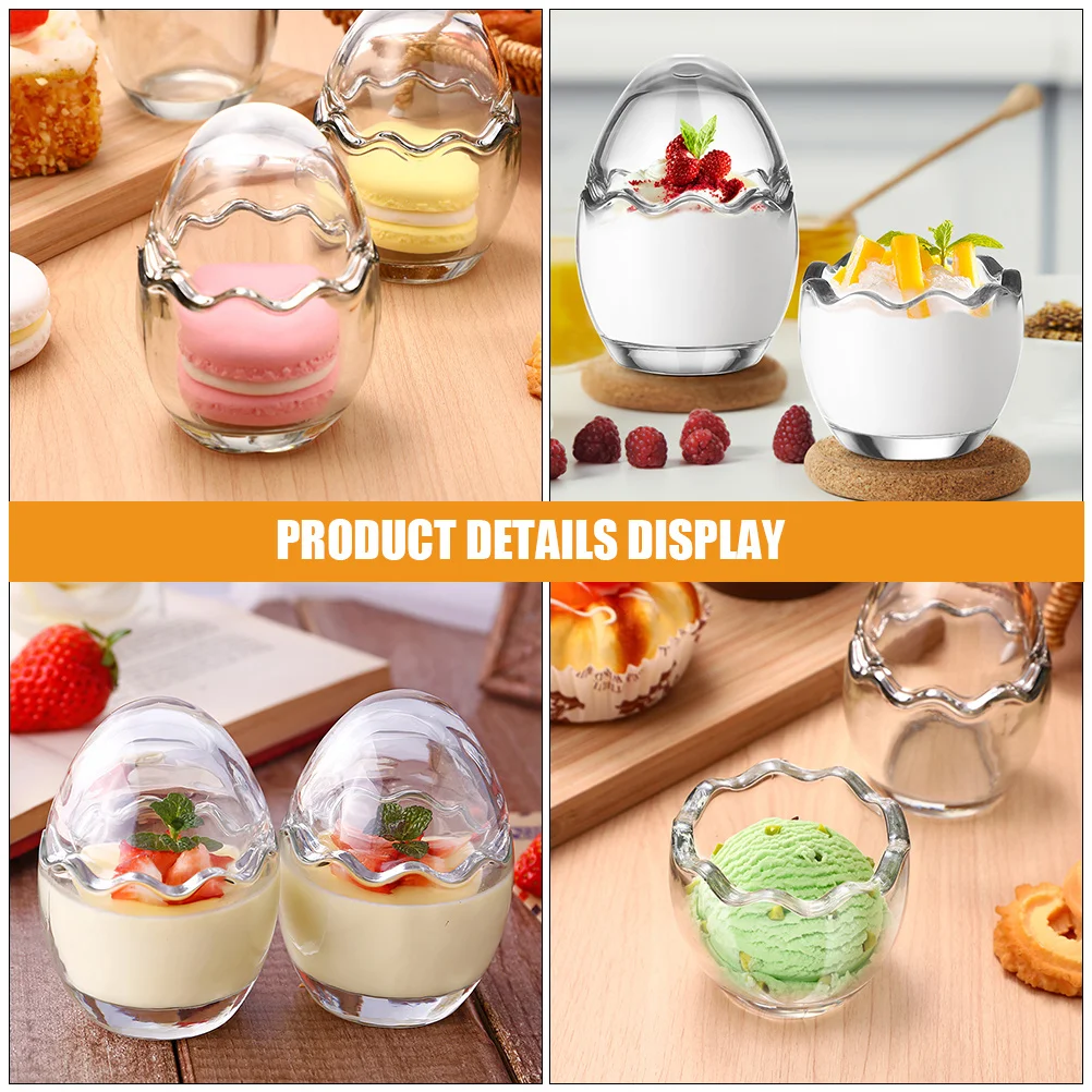 

Lovely Eggshell Shaped Pudding Cup 400Ml Transparent Glass Dessert Holder for Ice Cream Jelly Baking Cup Kitchen Use