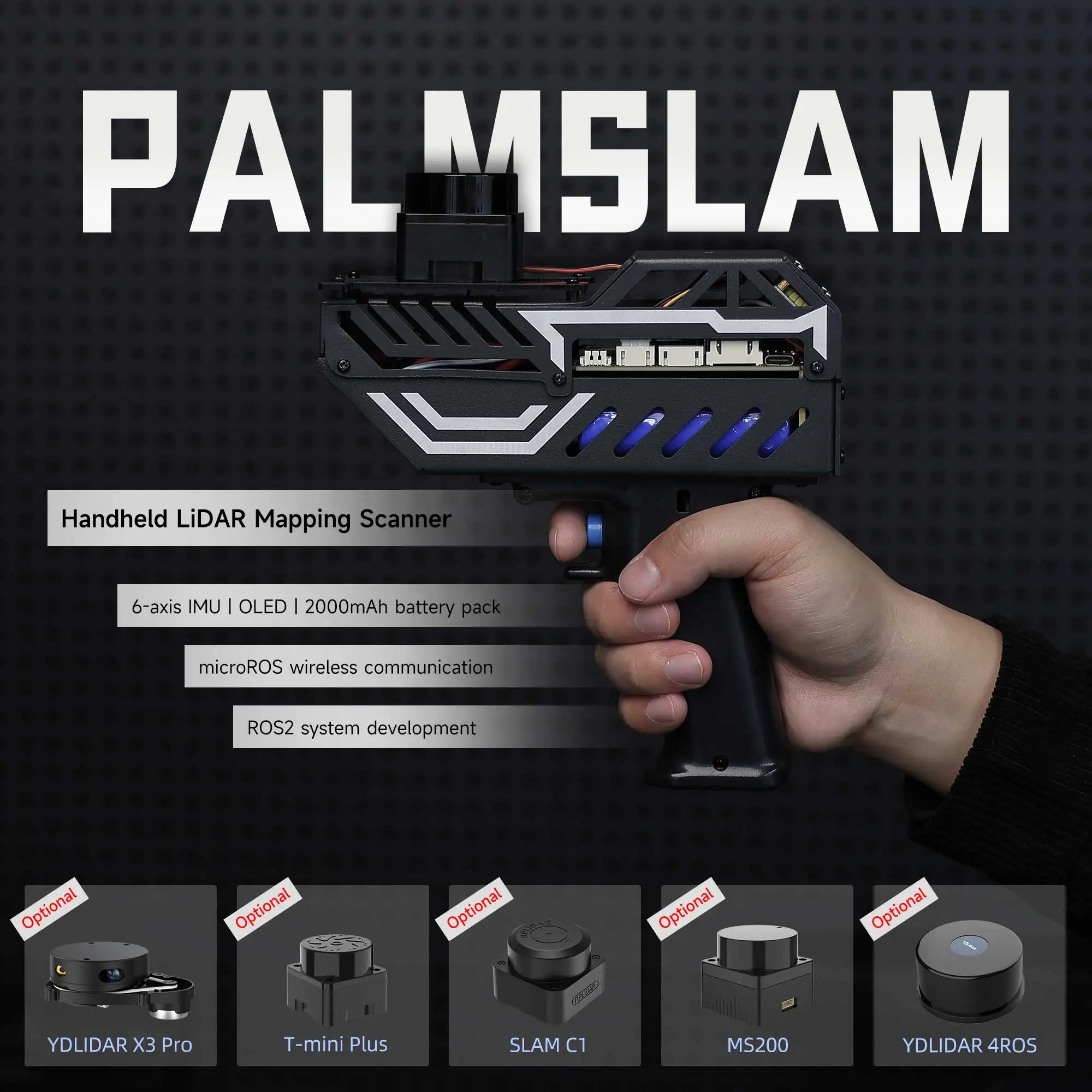 PALMSLAM Handheld Lidar Scanner Sensor Kit With ROS2 System microROS Control Support Multiple Mapping Methods Operation Flexible