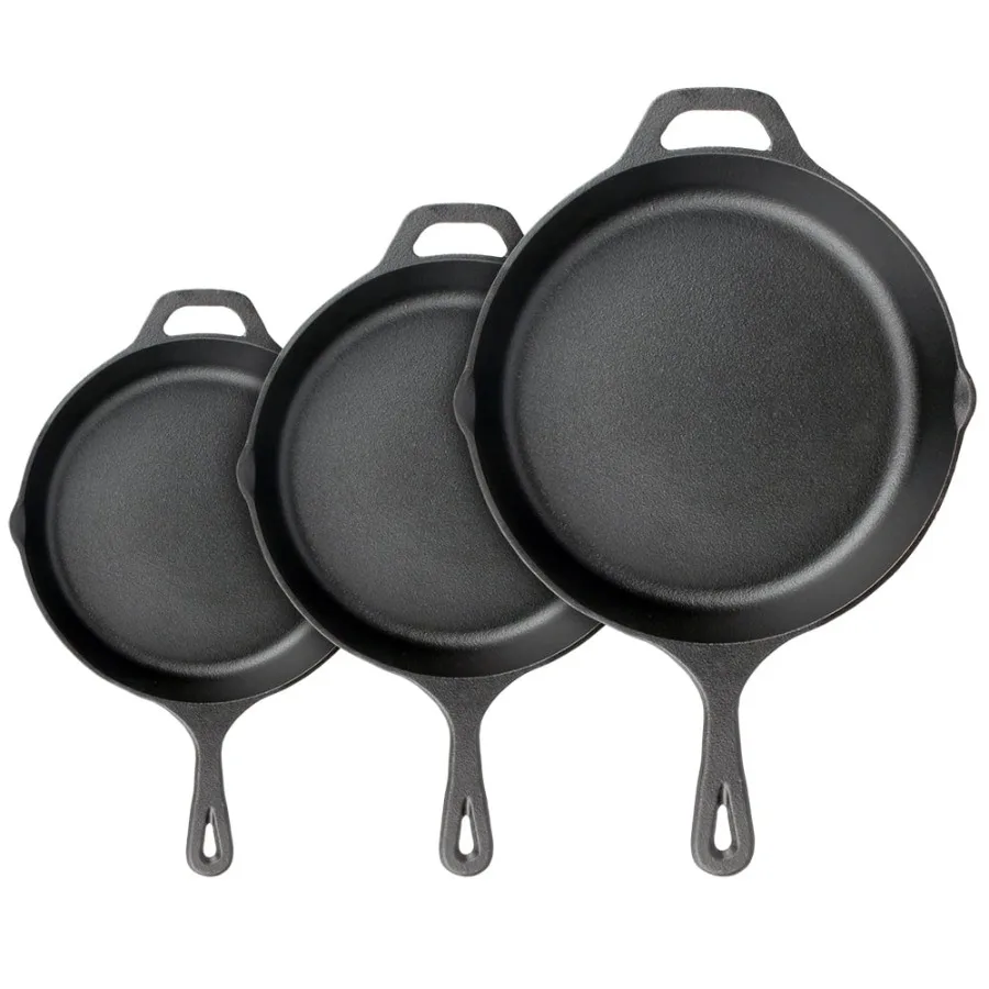 

Non Stick Pre Seasoned Cast Iron Skillet Frying Pan 3 Piece Set
