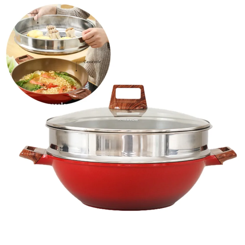 

DONNOR Steam Pot Multi-Function Steams on Top/Cook on The Bottom Steamer Soup Pot 5.4L with Stainless Steel Steamer