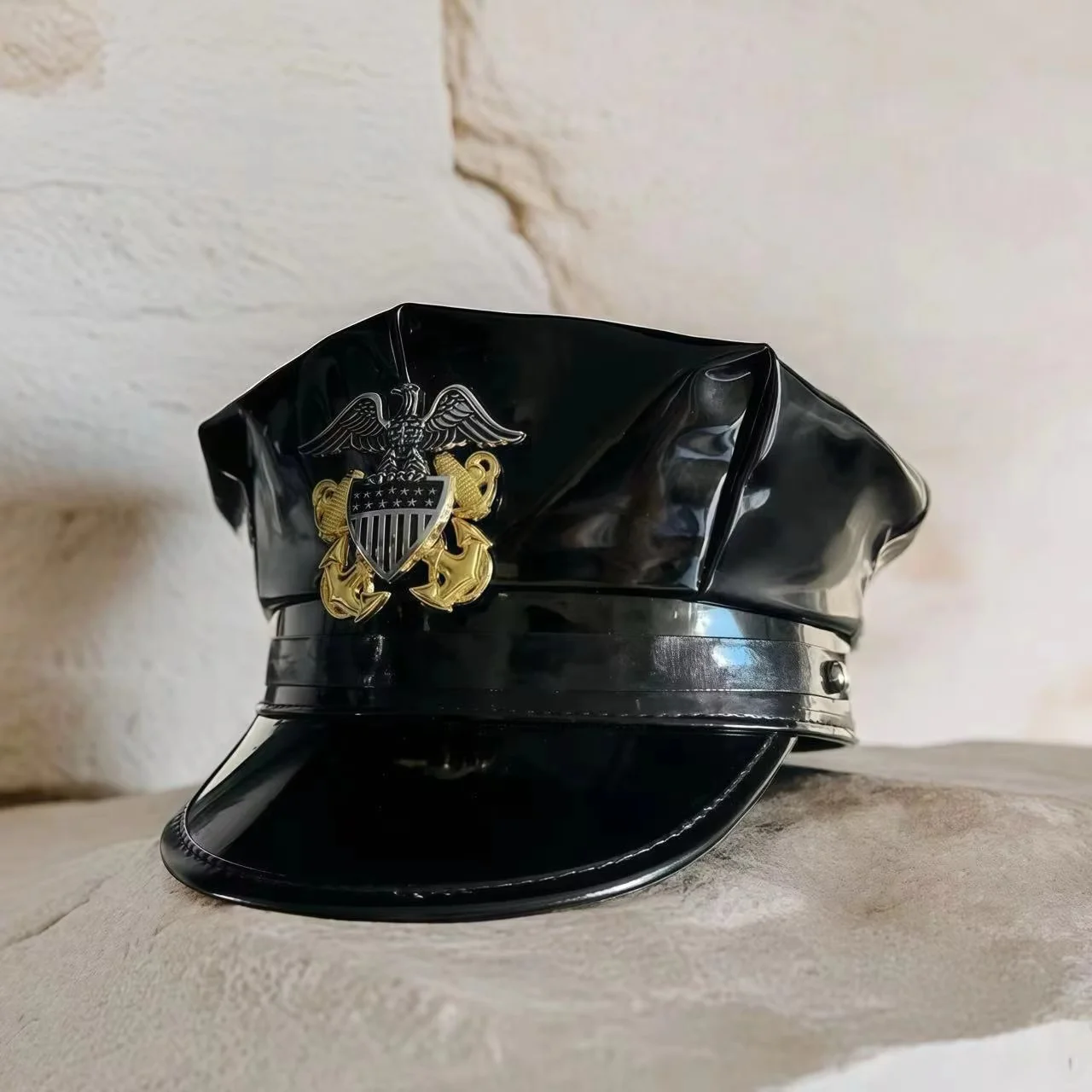 홍루안 레이저 가죽 캡틴 모자 라인스톤 & 여성용 밀리터리 캡, 레이브 페스티벌 액세서리 & 파티 캡 남성 코스프레 여성용