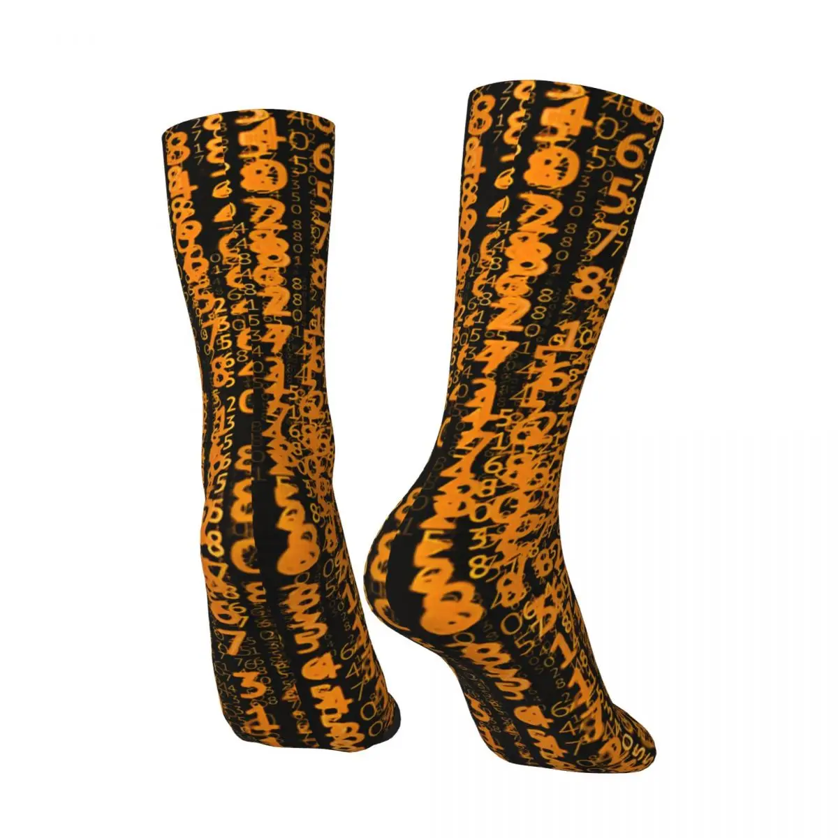 Orange Computer Code Men's Socks Vintage Harajuku Street Style Novelty Pattern Crew Sock