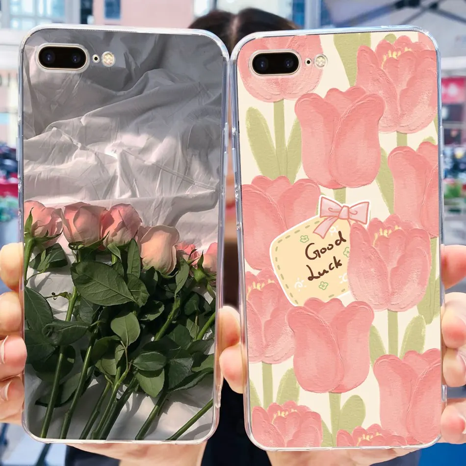 For iPhone 7 8 Plus Phone Case iPhone7 iPhone8 7Plus 8Plus SE 2020 2022 Cute Panda Flower Pattern Soft Silicone TPU Cases