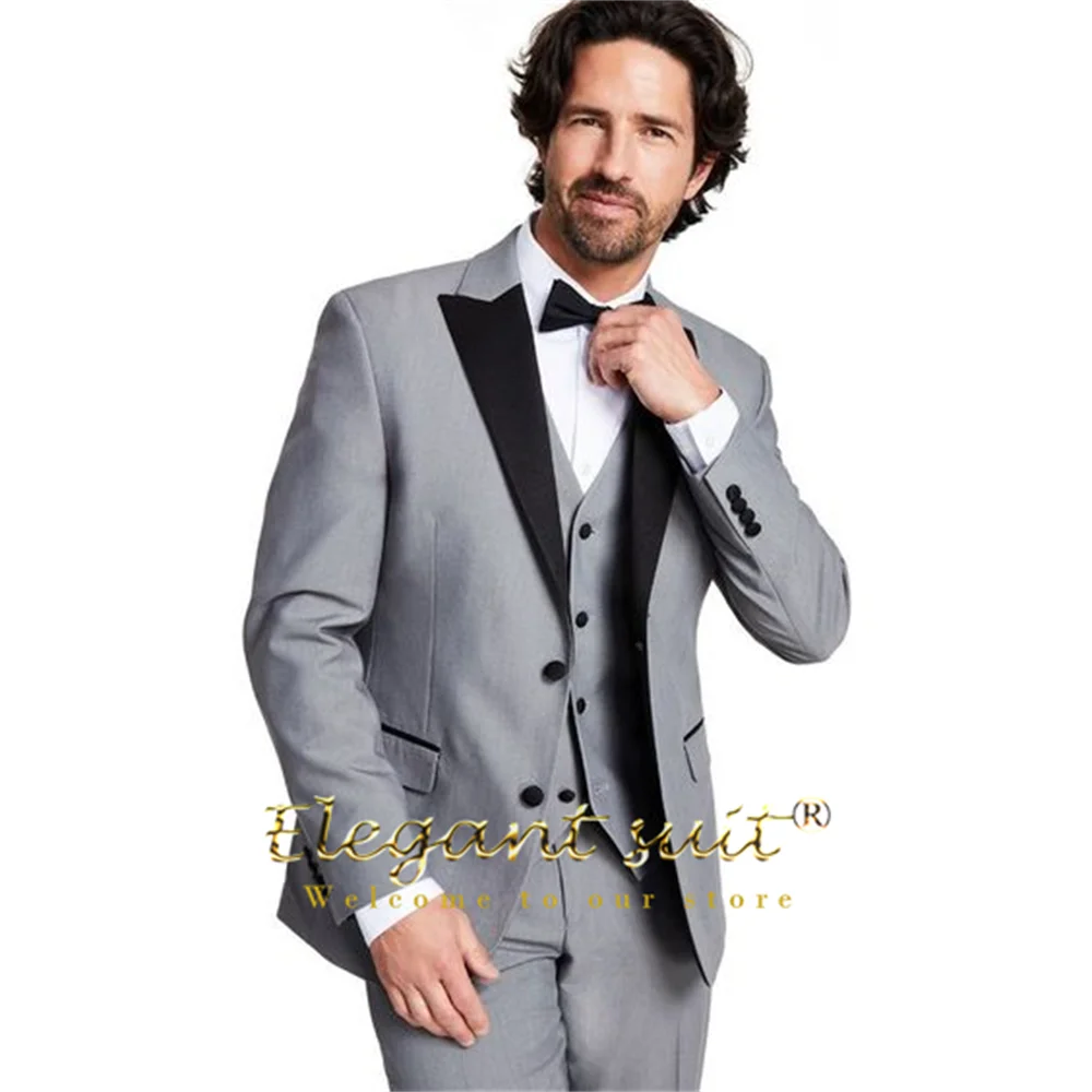 Men's black satin collar suit trousers 2-piece set, customized wedding party cocktail party formal event evening dress