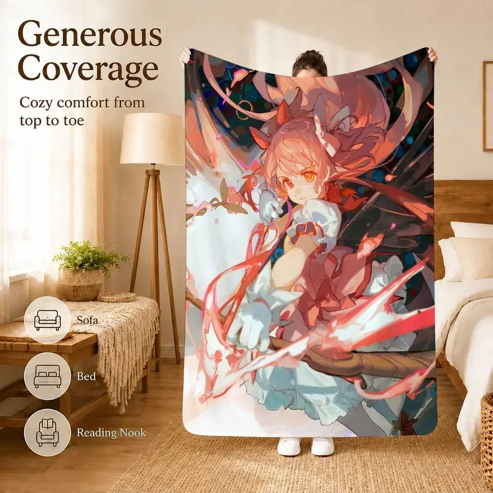 Magical P-Puella Magi M-Madoka Magica Throw Soft Lightweight Flannel Blanket for Sofa Couch Bedroom Living Room Home Decor