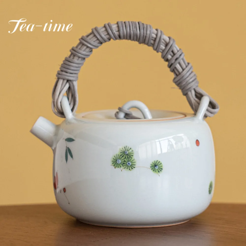 200ml Hand-painted Rattan Woven Lifting Beam Pot Retro Teapot Boutique Pot Tea Soaking Kettle Oolong Tea Tea Services Ornaments