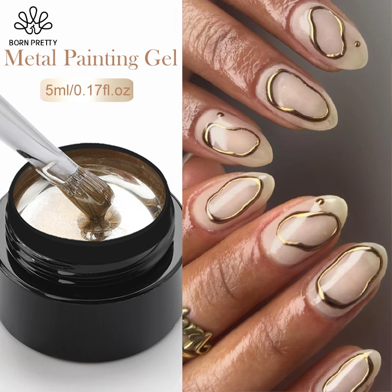 BORN PRETTY Metallic Painting Gel Nail Polish Chromes Gold Silver Metal Effect Super Bright Draw Line French Nail Gel 5ml