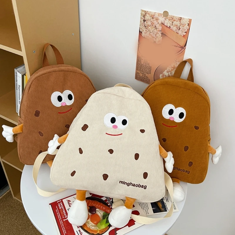 

Lovely Cookie Shaped Backpack Cute Corduroy Bag Multifunctional Bag Students Bag Fashionable Shoulders Bag for Girls