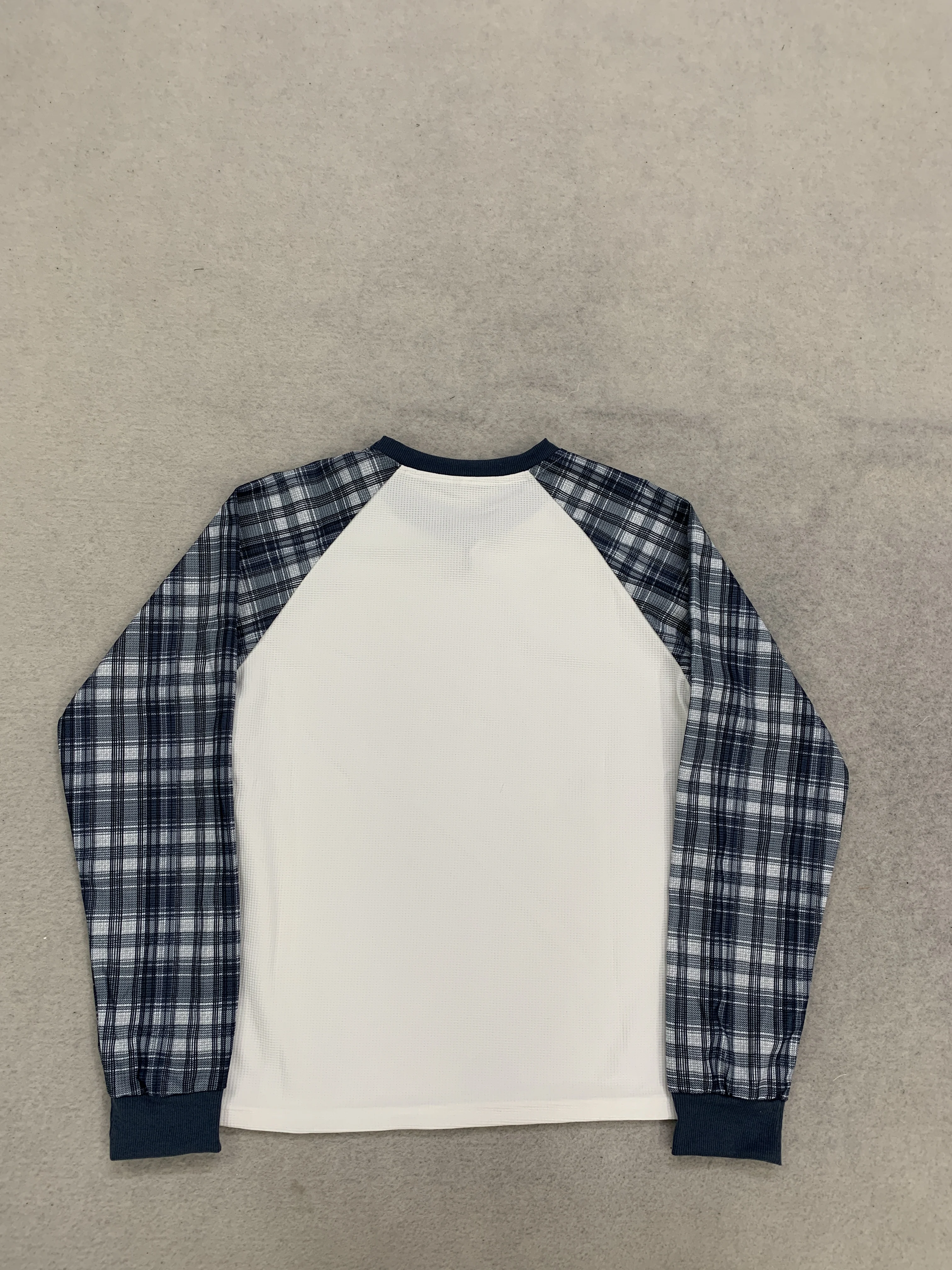 Retro-Trend Rundhals-Langarm-Waffel-T-Shirt mit Karomuster und Farbkombination, Herbst- und Winter-Modetrend, Neu, Unisex – Detail 6