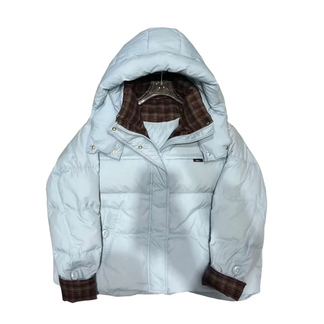 سترة نسائية شتوية جديدة لعام 2025 سترة ركاب بغطاء للرأس فضفاضة ومربعات #5