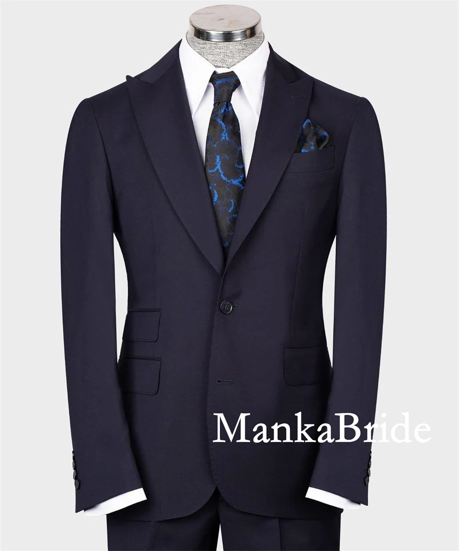 Trajes Elegante Para Hombres Dark Blue Men's Suit for Wedding Groomsmen Tuxedo Male Blazer Vest Pants Set Business Office Suits