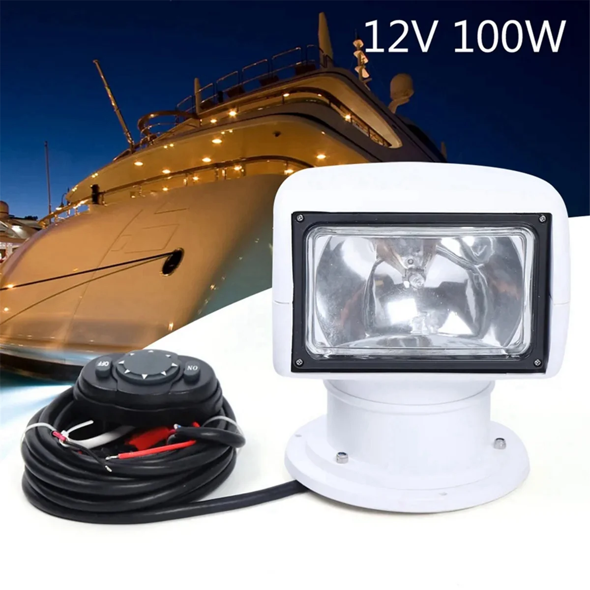 Boat Marine Spotlight Remote Control Truck Car Searchlight 100W 12V Spot Light White