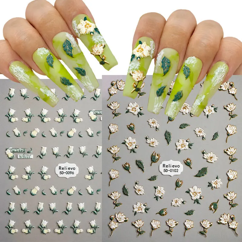 

5D Embossed Flowers Nail Art Decoration Stickers Self Adhesive Manicure Decals Silder Relief Floral Design Nails Supplies Tool