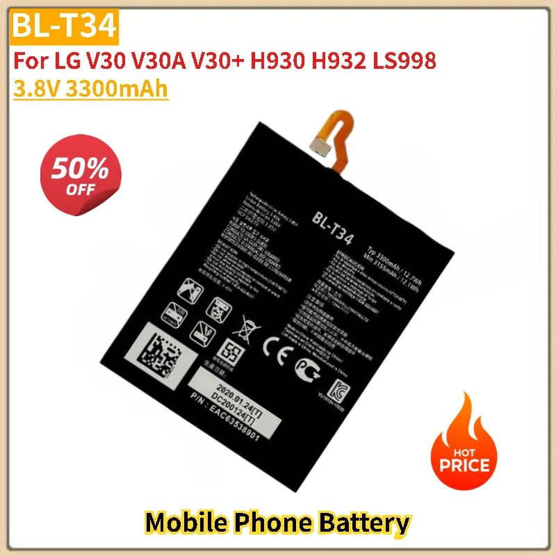 

3.8V 3300mAh Battery BL-T34 For LG V30+ V30 V30A LS998 H930 H932 T34 BLT34 Mobile phone Brand-New High Quality