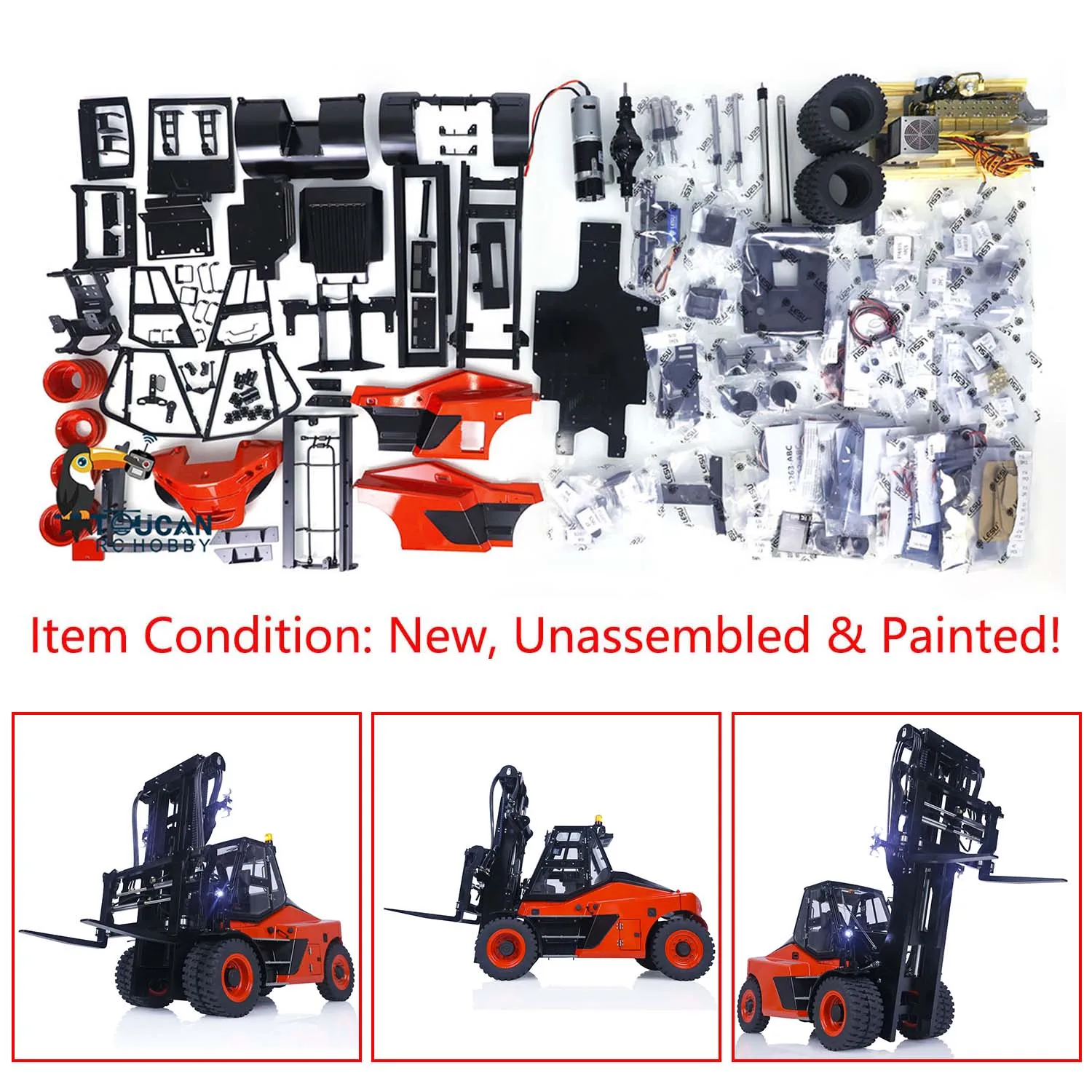 1/14 Lesu Aoue-Ld160S Hydraulic RC Forklift Heavy Vehicle Controlled KIT Painted Trucks Car W/Sound Light Toys