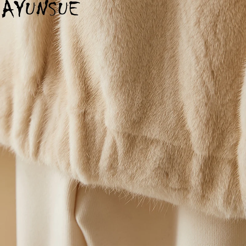 AYUNSUE Real Fur Coat Women Clothes Warm Natural Mink Womens Coats Hoodie Winter Jacket 2025 New in Outerwears Шуба Женская