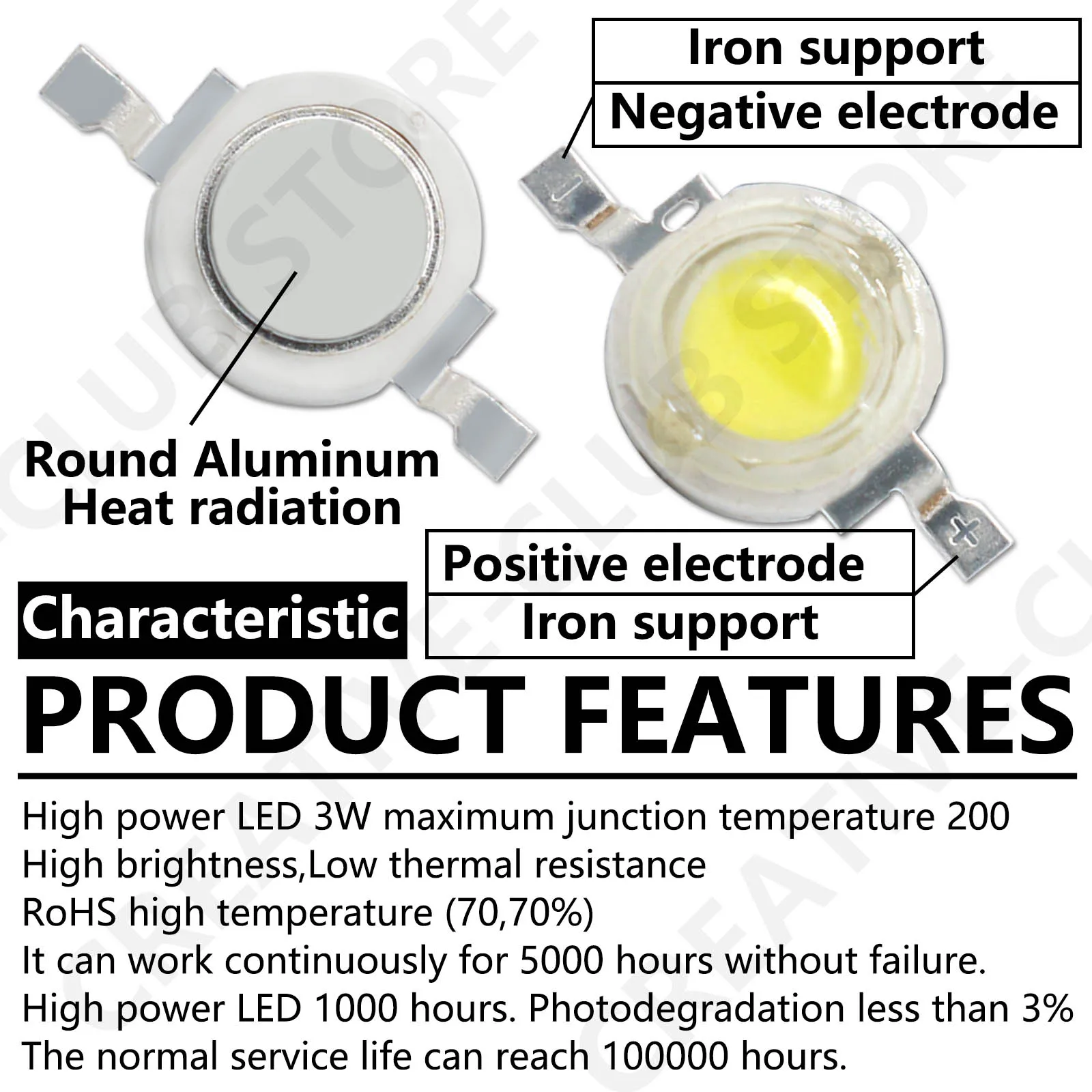 LEDデイライトダイオードチップ,3W,100個,白色,暖かい自然,冷たい,赤,緑,青,黄色,ダウンライト電球