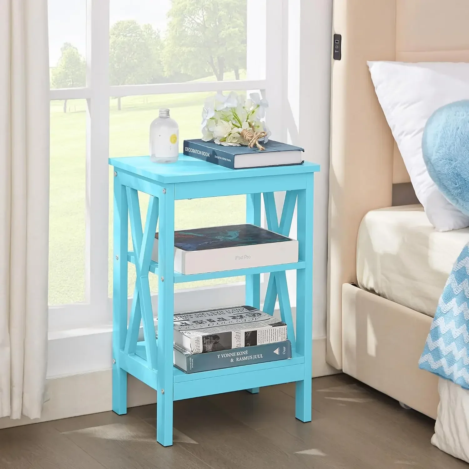 Nightstands Side/End Table with Storage Shelf Nightstands for Children's Room Living Room Bedroom, Set of 2, Light Blue