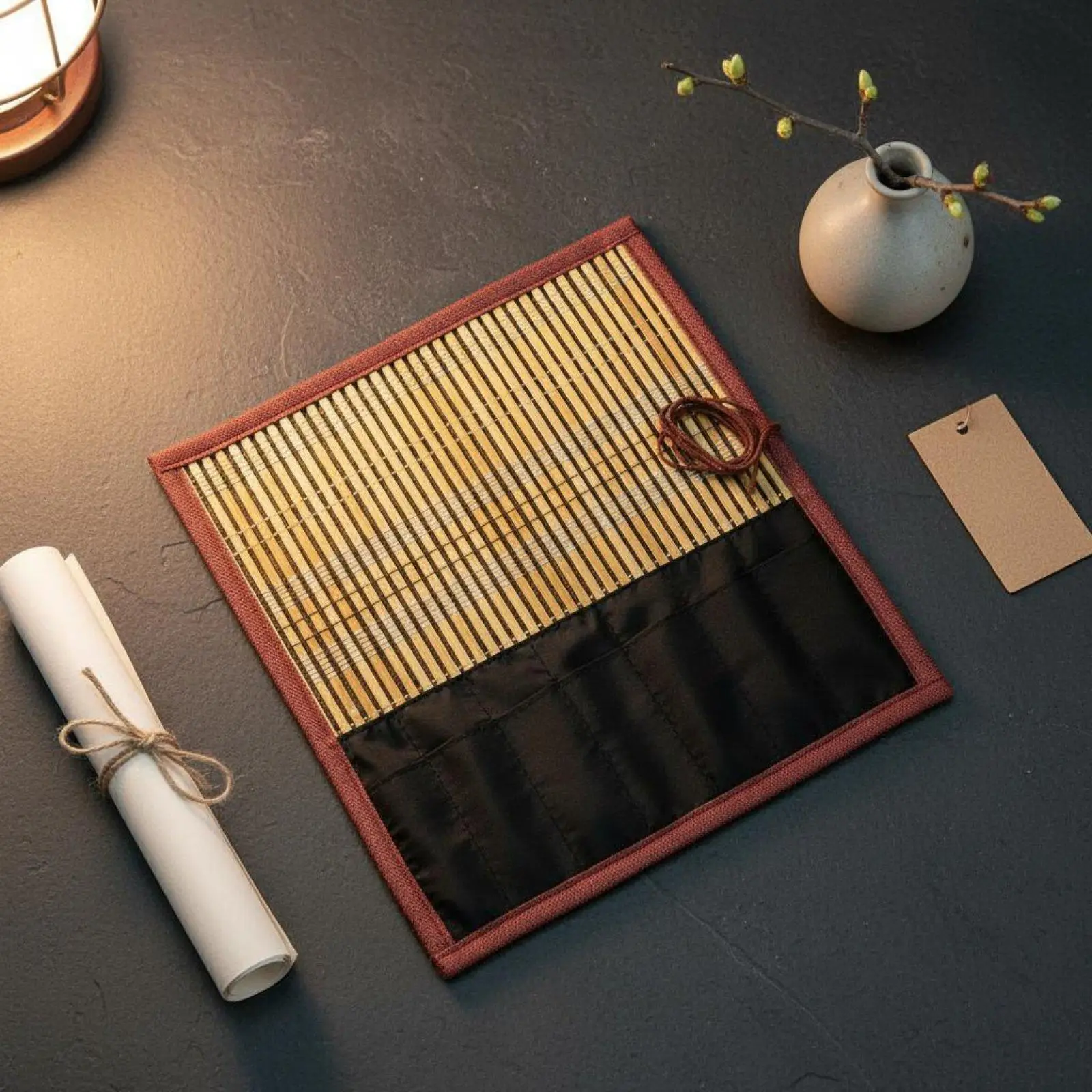 Calligraphy Brush Roll Large Capacity Chinese Brush Storage Mat Portable for Calligraphers, Art Students, Travel