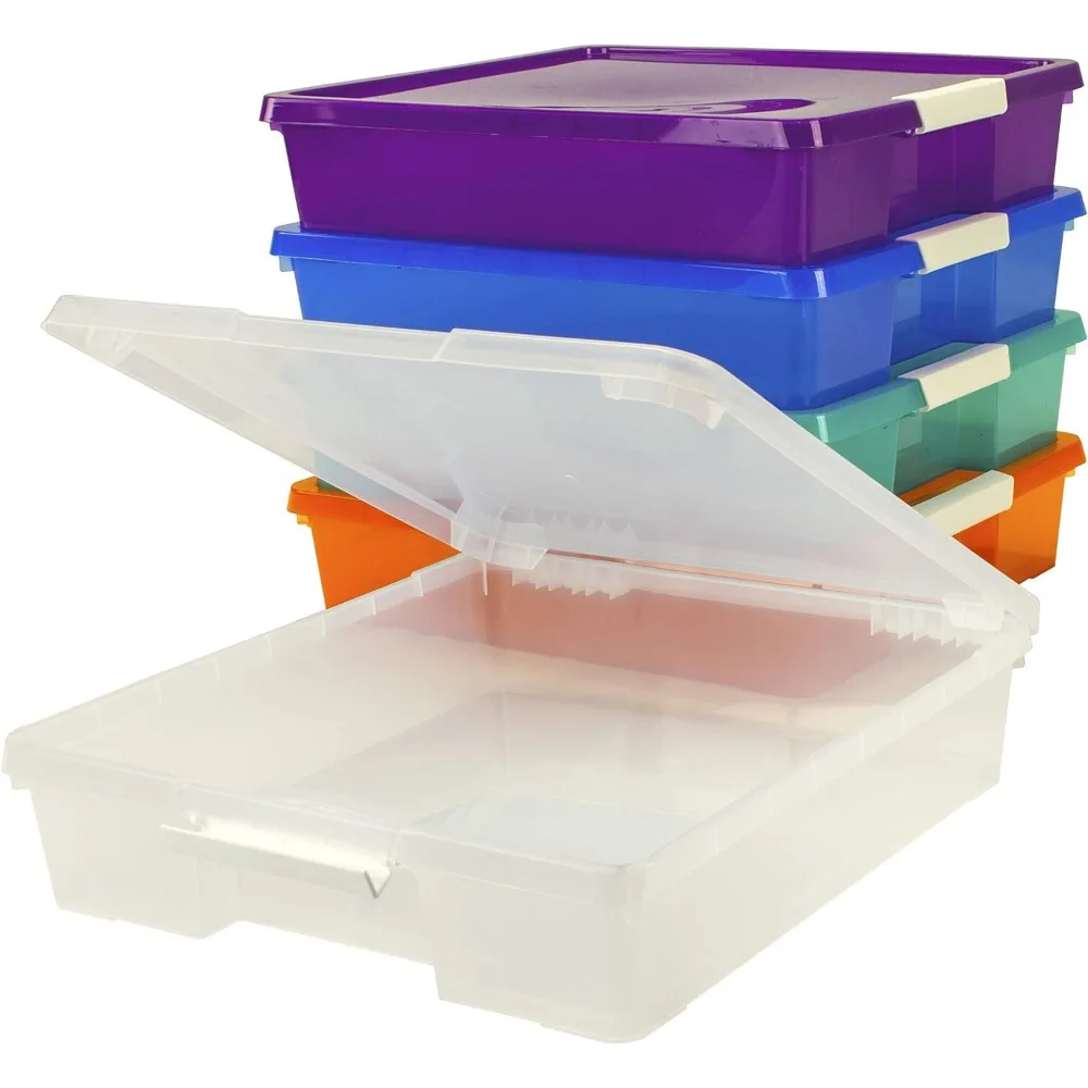 Plastikowe pudełka na projekty uczniowskie, 15,25 x 13,25 x 3,25 cala, różne kolory, opakowanie 5 sztuk