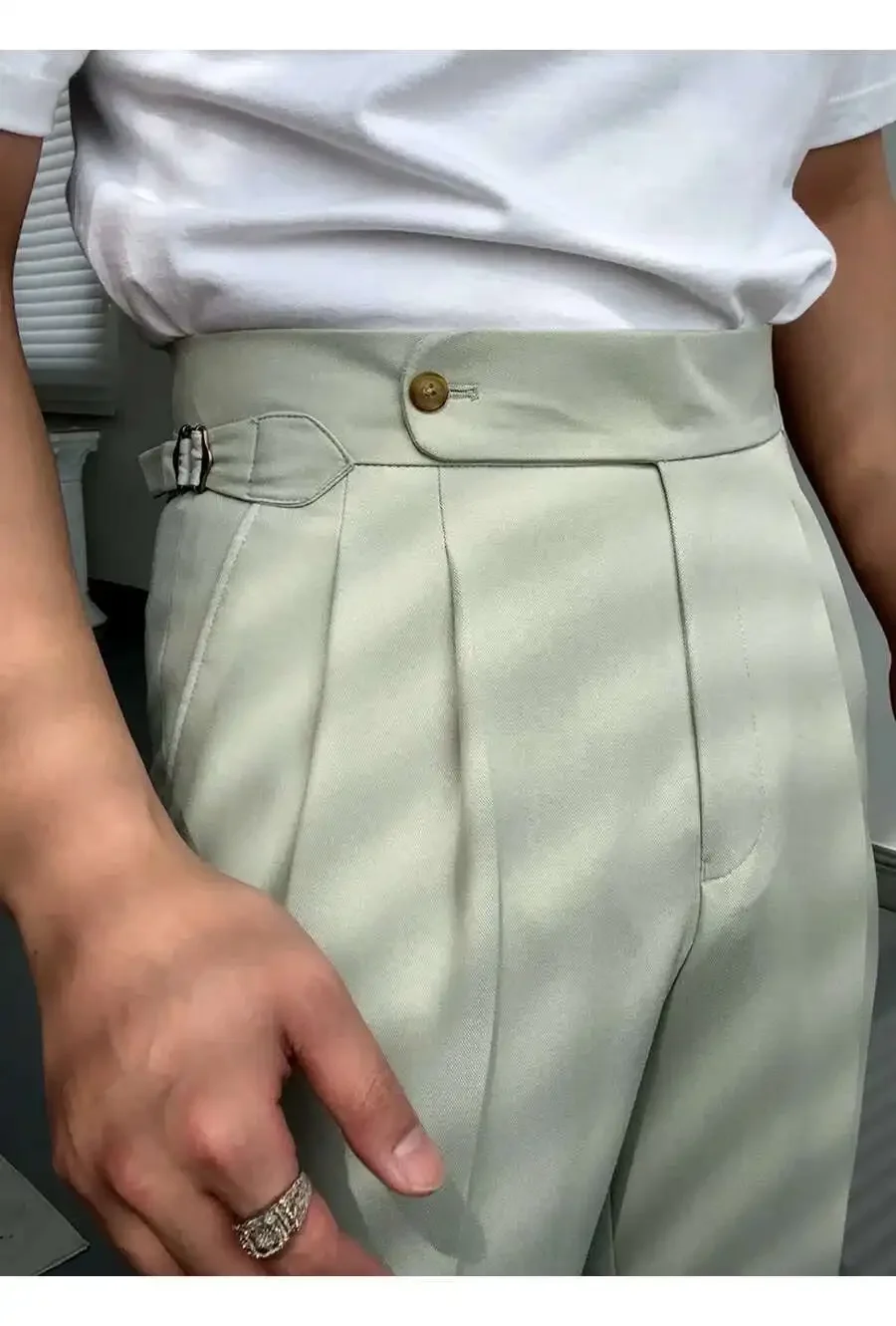 

2025 Spring Men Trousers Paris Leg Pants Button Business Naples alones Top Quality For Men Casual High Waist Straight Hombre