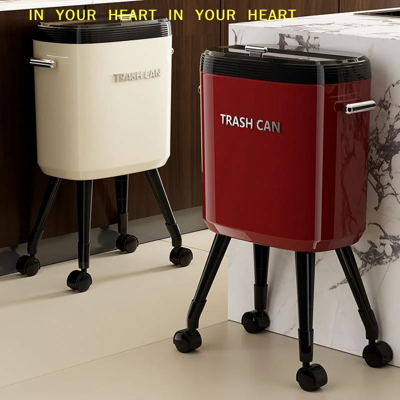 【X】No-Bend High-Leg Trash Can With Press-to-Open Lid Large Capacity Oval Kitchen & Living Room Bin, Durable Plastic