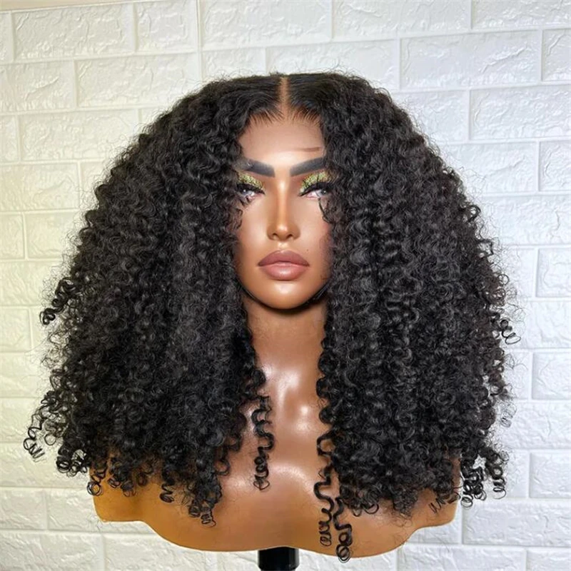 26 polegada macio preto kinky encaracolado 180 densidade preplucked peruca de cabelo longo para mulheres peruca de linha fina natural com cabelo afro do bebê