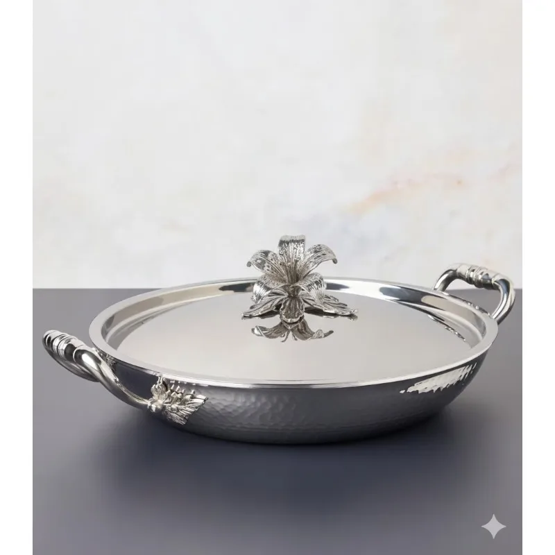 Gorgeous Floral Pattern Lid, Handle, Environmentally Friendly Heat Insulation,Hammered Stainless Steel Classic Casserole