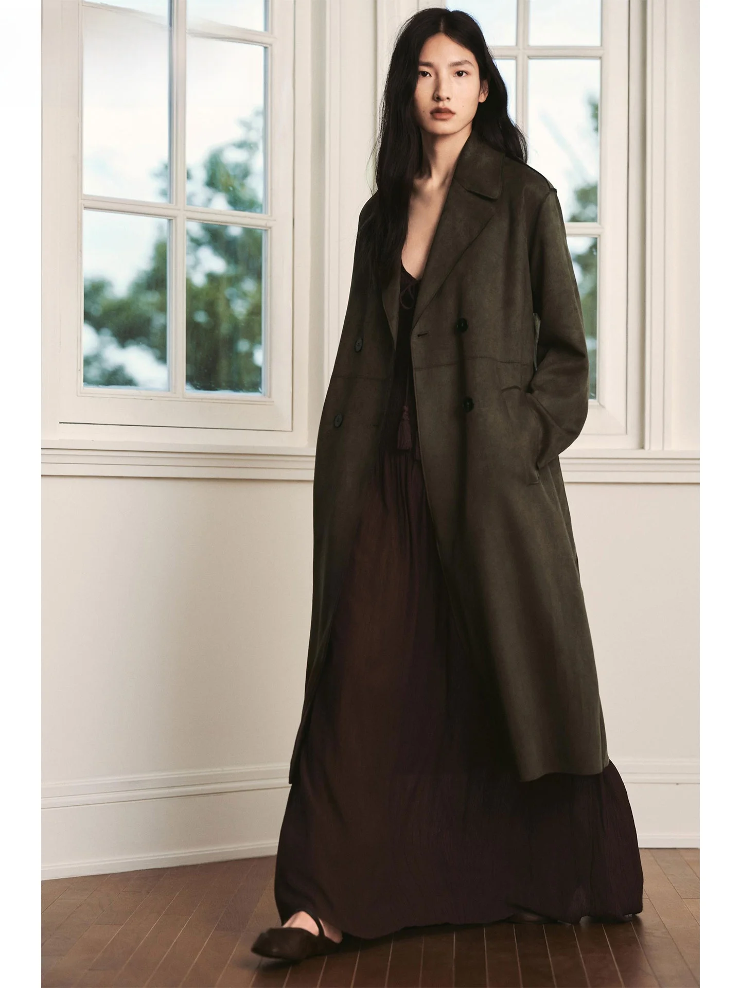 ZAPRHA 2025 automne nouveau Long longueur Faux cuir effet femmes manteau Ele coupe-vent vêtements d'extérieur Double boutonnage couleur Pure