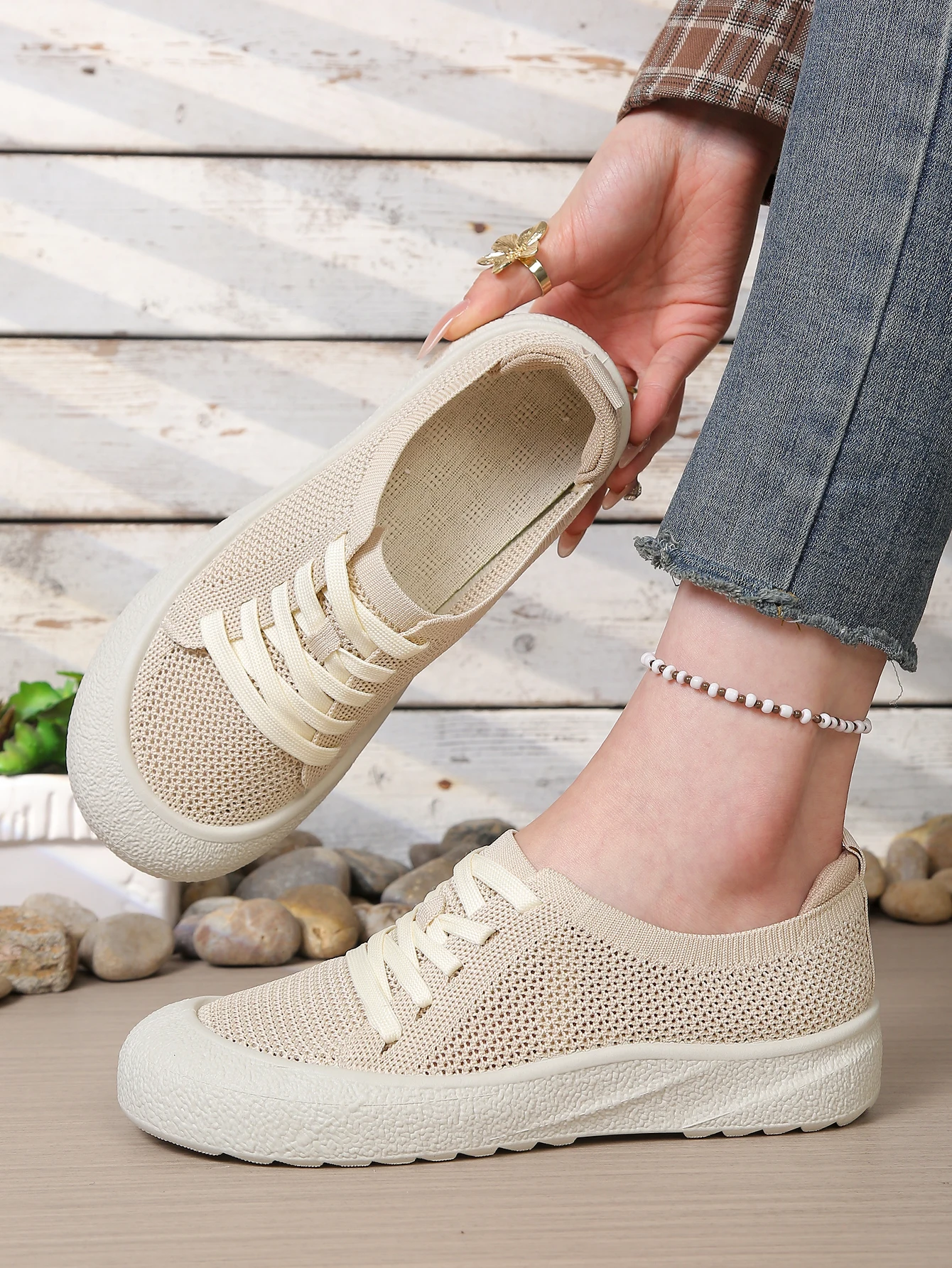 Leichte Mesh-Strick-Freizeitschuhe für Damen, atmungsaktive Slip-On-Sneaker mit weicher Sohle, bequemes Alltagsschuhwerk. – Detail 12