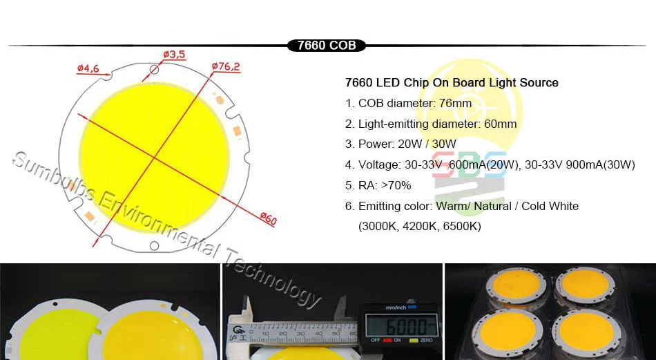 Sumbulbs Runde LED-COB-Lichtquelle, Lampe, 3 W–200 W, kreisförmiger Chip, an Bord für Scheinwerfer, Downlights, Flutlicht, DIY-LEDs – Detail 9