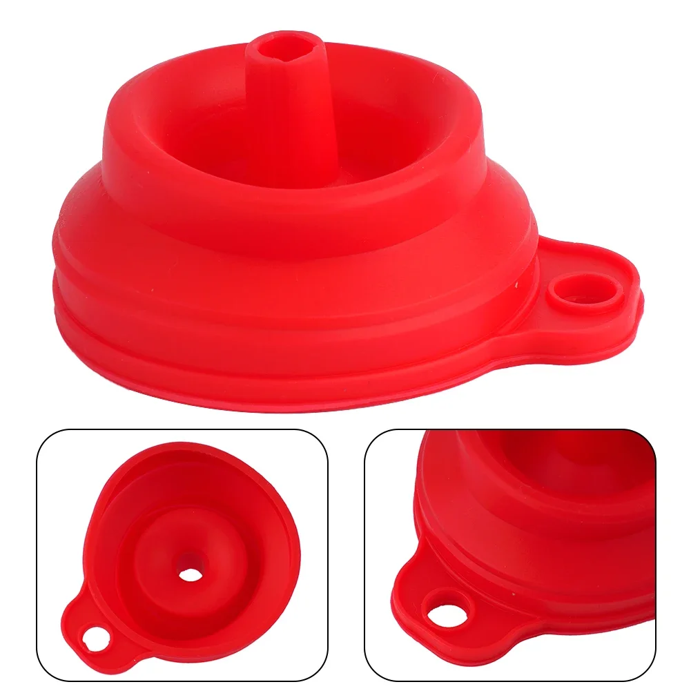 

1PC Collapsible Silicone Car Funnel Space Saving Engine Oil Top Up Filler Screen Wash Coolant Funnel Red 7cmX6cm Automotive Tool
