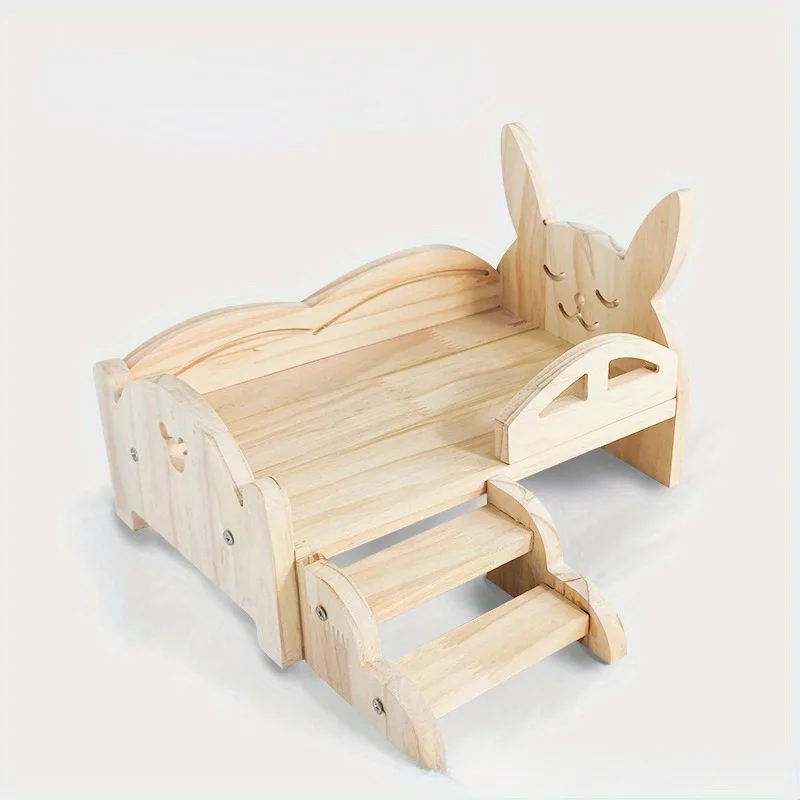 Solid Wood Pet Rabbit Bed for Warmth All Season Use  Dirt Resistant Small and Medium-sized Bed Off The Ground Petbed