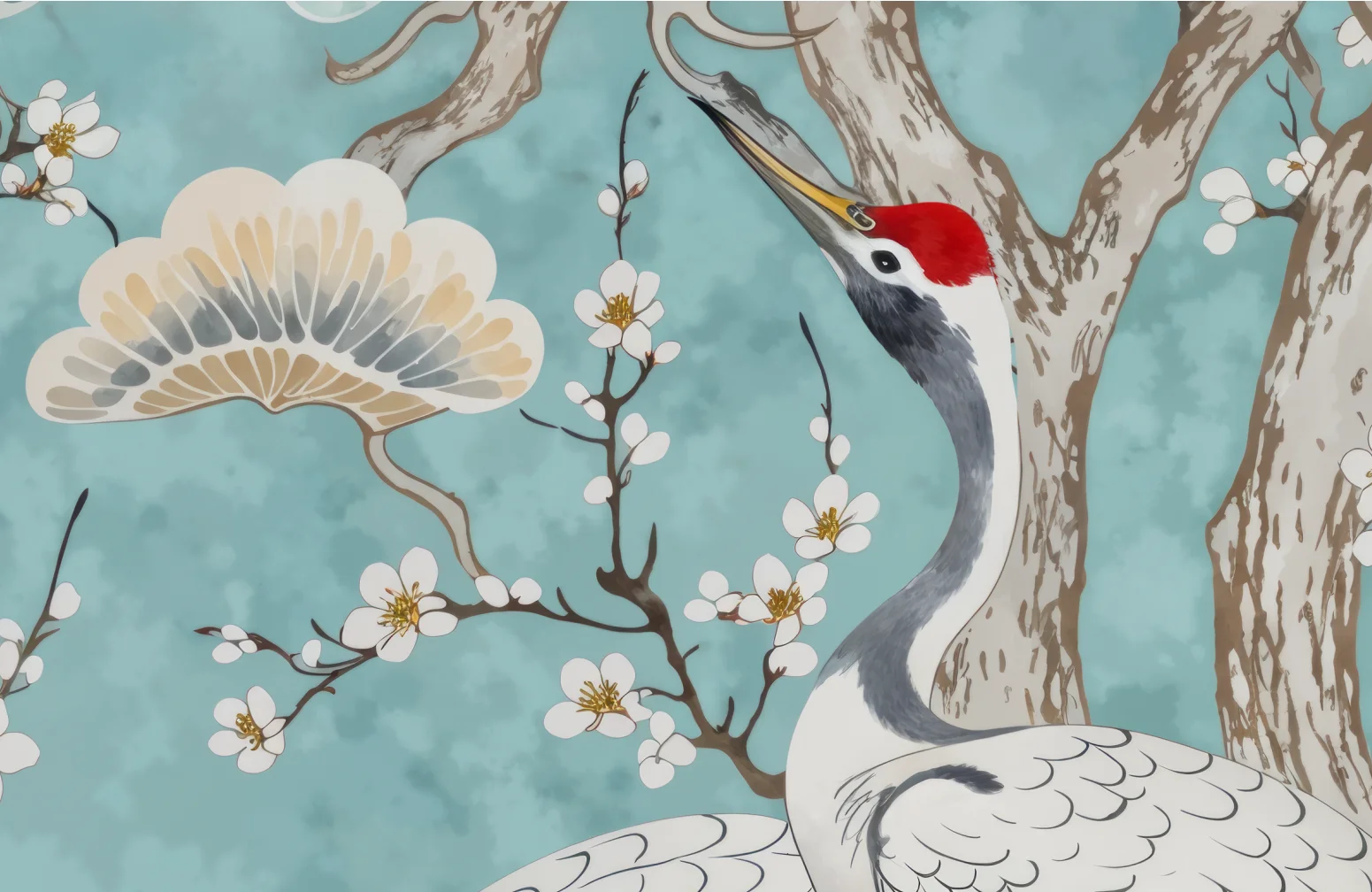 custom New Chinese British murals elegant plum blossoms birds wallpaper wall cloth pine trees cranes 3D flowers room decoration