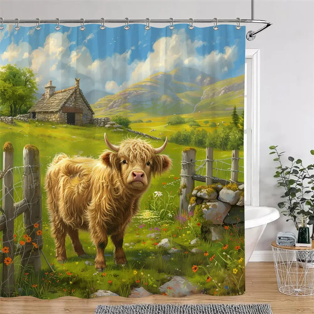 Funny Cartoon Animals Children's Shower Curtain Rustic Country Painting Style Polyester Fabric Bath Curtains Bathroom Decoration