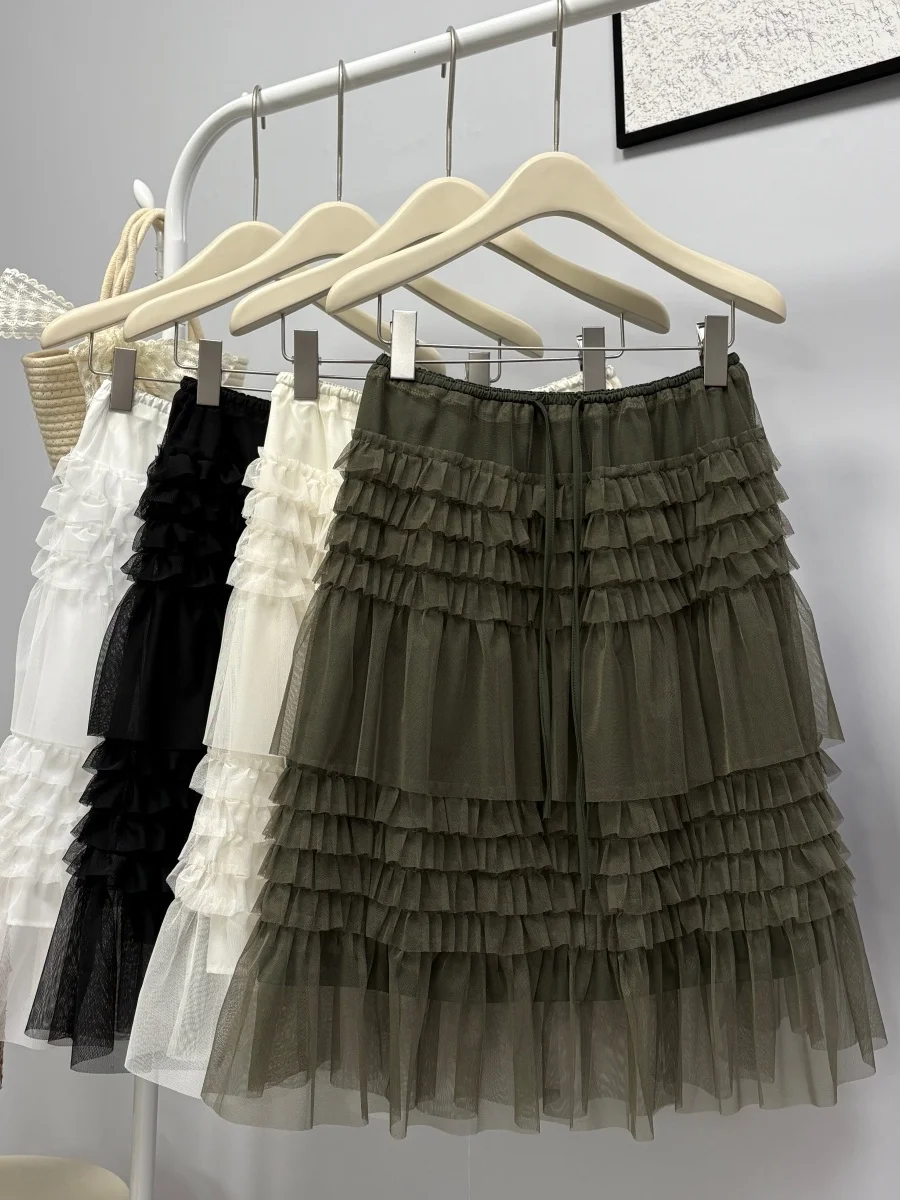 

Изумительная юбка-миди в корейском стиле INS на раннюю весну 2026 года, очень красивая, сказочная, с эффектом многослойности, с поясом