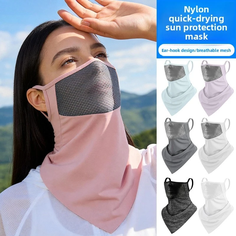 Cycling Sunscreen Mask Mesh Ear Hanging Triangular Towel UV Protection Nylon Ice Silk Scarf Super Breathable Mesh Men Women
