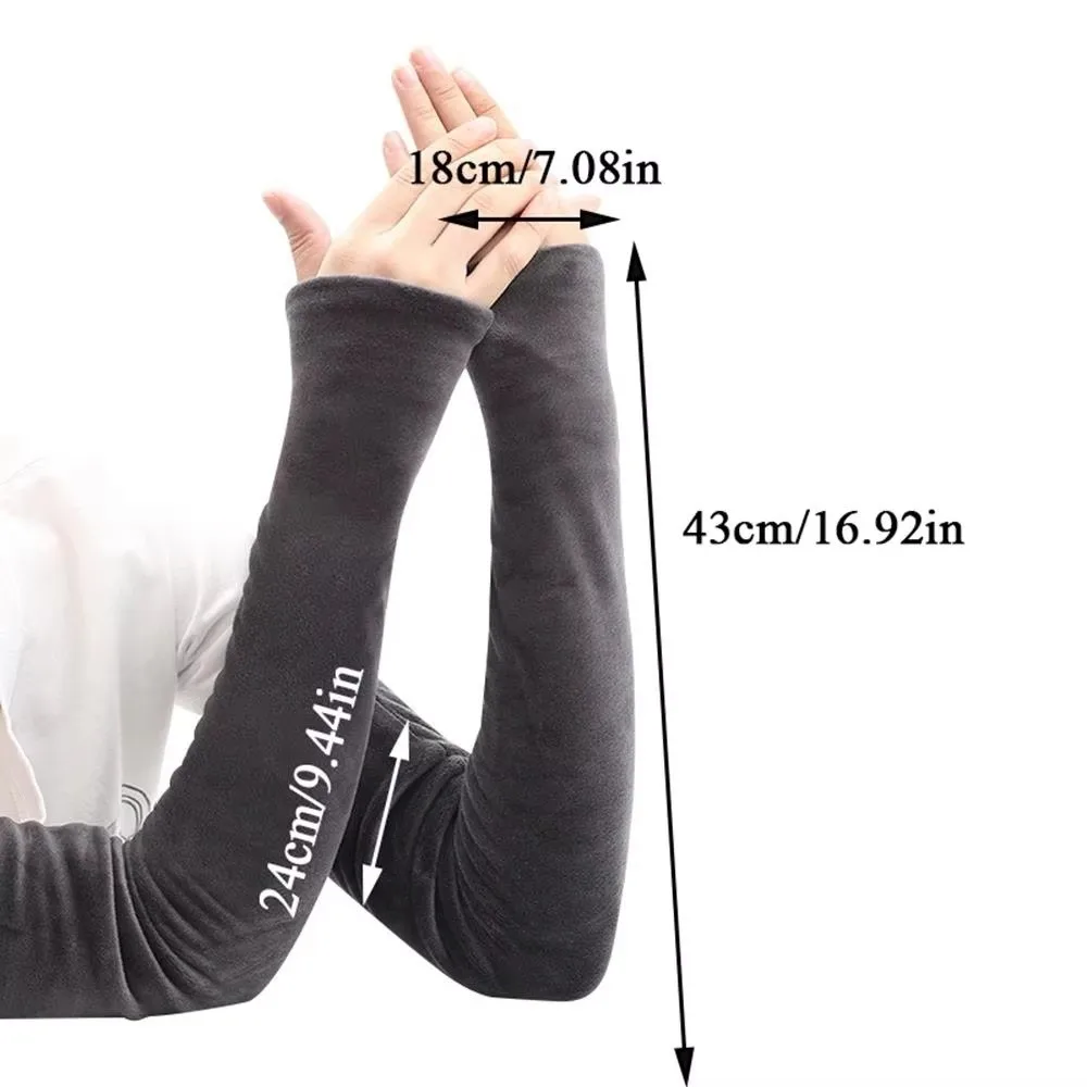 Unisex Fleece Warm Sleeves Soft Thicken Long Arm Covers Cold Resistant Solid Color Arm Warmer