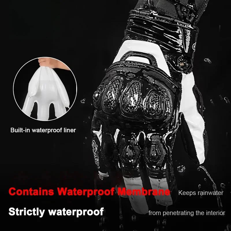 Winter Motorbike Gloves Windproof, Waterproof & Warm, Carbon Fiber Touchscreen Compatible for Motocross Riding, Men Moto Gloves