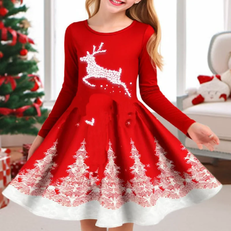 Children Christmas Princess Dress New Girls Role Dressing Up Kids Party Gown Vestidos  Xmas Cartoon Print Clothing 3-10 Years