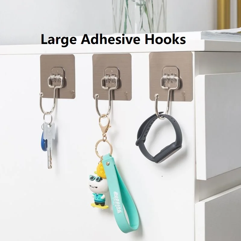 Large Adhesive Hooks for Hanging Heavy Duty Wall Hooks Self Adhesive Hook Waterproof Stainless Steel Hooks for Bathroom Kitchen